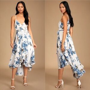 LULU’S Postcards From Provence White Floral Print High Low Dress